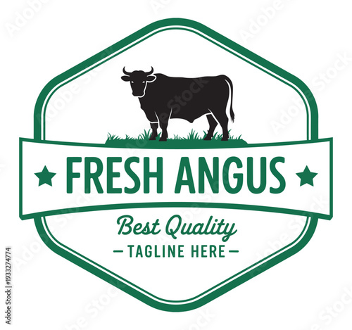 Cattle Farm Livestock Emblem, vintage Angus cattle logo, agriculture and farming vector illustration