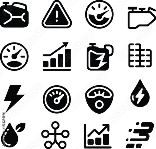 Fuel and Energy Gauge Icons Set gasoline jerrycan