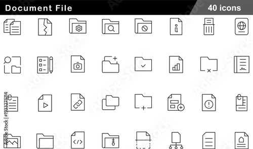 Document File Thin Line Icons Set Information Architecture, File Management, Data Security, Media Folders and Administrative Reports Symbols for Knowledge Repository