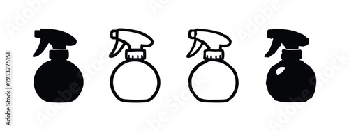 Hand drawn spray bottle icon set for cleaning, grooming, and household use.