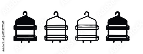 Hand drawn single-tier shower caddy icon set for bathroom organization and storage.