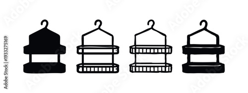 Collection of hand drawn two-shelf shower caddy icons for organizing bathroom essentials.