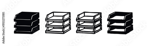 Stacked paper tray icon set with distinct solid and outline styles, ideal for desktop organization.