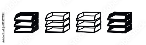 Collection of hand drawn three-level paper tray icons for effective office document sorting.
