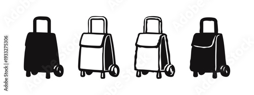 Modern Rolling Shopping Cart Trolley Icon Set for Retail