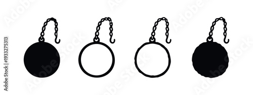 Wrecking Ball with Chain Silhouette and Outline Icon Set