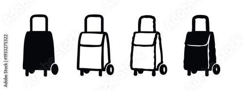 Illustrated Rolling Shopping Cart Trolley Icons with Different Styles