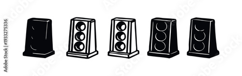 Floor Speaker Icon Set in Perspective. Vertical Sound System Silhouettes for Music and Audio Technology