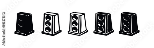 Floor Speaker Icon Set in Perspective. Vertical Sound System Silhouettes for Music and Audio Technology