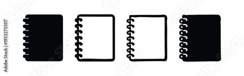 Flat Design C-Ring Spiral Notebook Icons Set, Front View. Organizer and Planner Symbols.