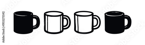Doodle Style Drink Mugs and Cups Vector Icons, Hand-Sketched Beverage Container Set