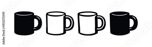 Simple Hand-Drawn Coffee Mugs Icons, Doodle Vector Set for Hot Beverages