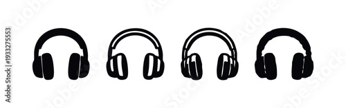 Hand-Drawn Headphones Icon Set, Doodle Style Music and Audio Headset Vector Symbols