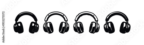 Graphic Set of Hand-Drawn Headphones and Headsets, Doodle Style Sound Earphones Icons