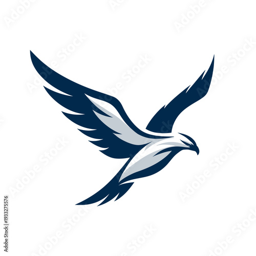 Powerful stylized bird of prey in flight illustration. Majestic raptor soaring with outstretched wings, symbolizing freedom, strength, and vision.