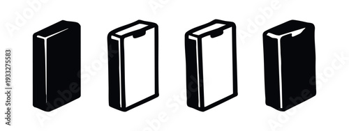 Hand-drawn 3D Isometric Smartphone Icons Set, Doodle Mobile Phone Outline and Silhouette Vectors in Perspective