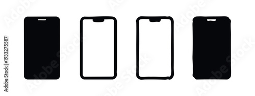Hand-drawn Smartphone Icons Set with Varied Notches, Doodle Mobile Phone Outline and Silhouette Vector Collection