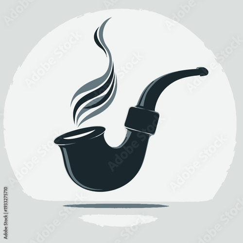 Elegant classic smoking pipe illustration with stylized smoke. Vintage retro tobacco pipe icon or graphic design element.