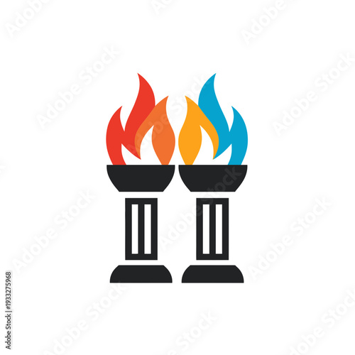Vibrant colorful torch icon with stylized flames. Modern vector graphic illustration for ceremony, competition, or energy concept.