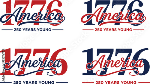 Four variations of 1776 America logo commemorating the 250th anniversary