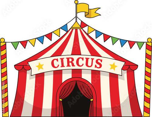 Colorful Circus Tent with Flags and Stripes Cartoon Vector Illustration Festival Entertainment Theme