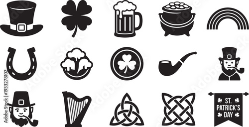 "St. Patrick's Day beer mugs and cheers toast icons with festive irish party elements vector"