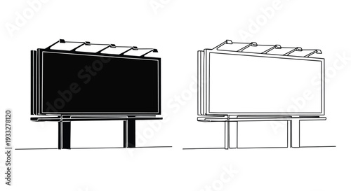 Line art depictions of billboards one black filled and one white outlined