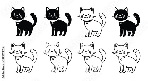 Collection of adorable cartoon cats in various poses and styles
