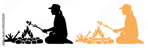 Person roasting marshmallow over campfire, enjoying outdoor activity