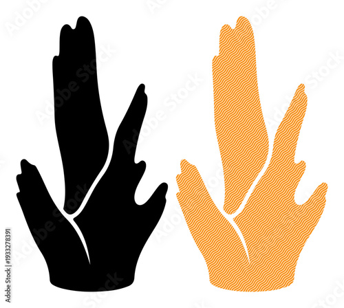 Two distinct abstract organic shapes, one black silhouette and one orange with texture, representing growth and nature.