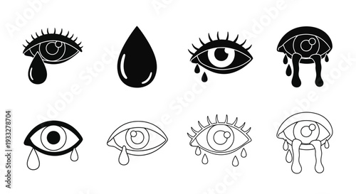 Collection of stylized crying eye illustrations in varying designs