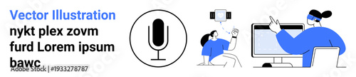Digital communication, technology usage, voice recognition, data sharing, remote work, online collaboration. People interacting with devices, sharing media. Digital communication and technology usage