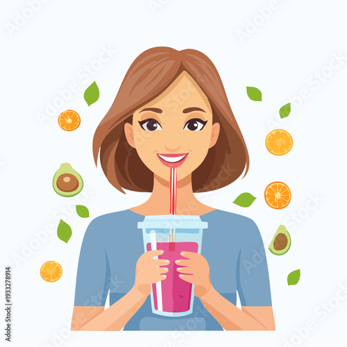 Close-up of a person enjoying a healthy, colorful smoothie, promoting internal wellness and vitality.