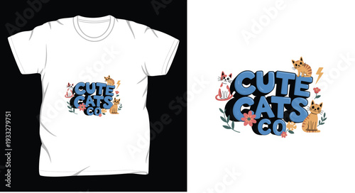 cat graphic vector art t shirt design print template 