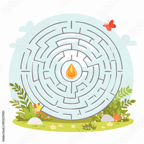 Serene outdoor labyrinth walk, a mindful journey for reflection and finding inner peace during Easter.