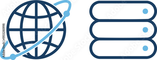Set of 2 server and globe icons vector