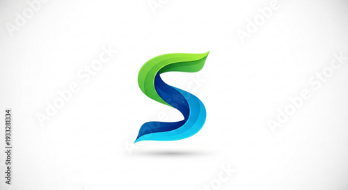Vibrant green and blue swirl letter s symbol on transparent background