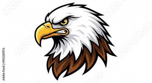 Bald eagle head in profile view with fierce expression on transparent background