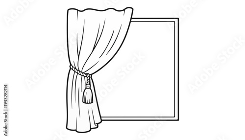 Minimalist curtain window frame line art illustration home interior design concept for spring renovation marketing