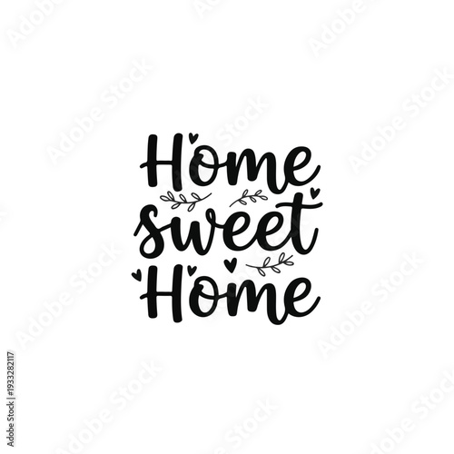 Home Sweet Home cursive lettering typographic emblem for real estate branding and housewarming holiday gifts