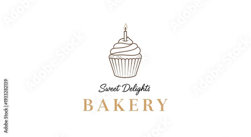 Bakery logo with cupcake and candle on transparent background