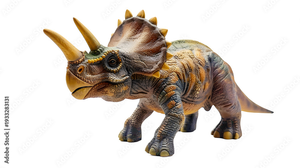 Fototapeta premium Detailed toy Triceratops dinosaur model with textured skin and horns