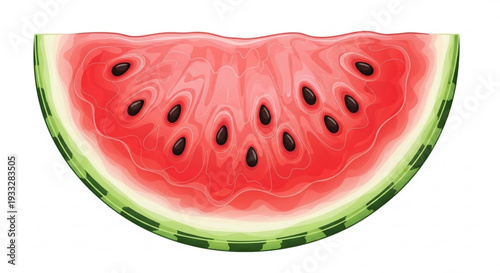 Fresh watermelon slice with vibrant red flesh and black seeds on a white background perfect for summer refreshment and healthy eating concepts