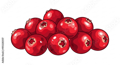 Vibrant red cranberries clustered together on a white background showcasing their glossy texture and star shaped seeds