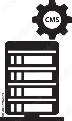 Black and White CMS Gear Icon on Transparent Background