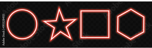 Glossy neon buttons, transparent glass panels and red light frames futuristic HUD interface elements vector illustration set for gaming dashboard.