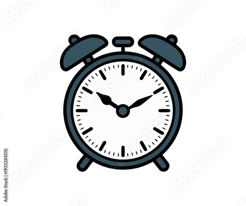 A minimalist vector graphic of an alarm clock on a white background