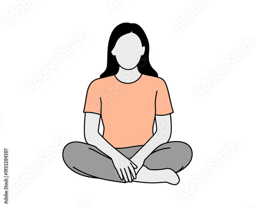 A serene woman sitting cross-legged in a minimalist illustration style