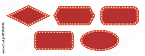 realistic marquee sign box set isolated on transparent background, light board in retro vintage style for circus, casino and karaoke events, detailed glowing bulb frame collection for theater facade d