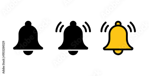 A set of three bell icons in black and yellow, representing notifications and alerts in a modern design style.